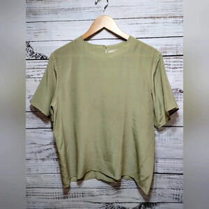 Silktime Silk Blouse in Olive Green size Large Neutral Minimalist Natural Trendy